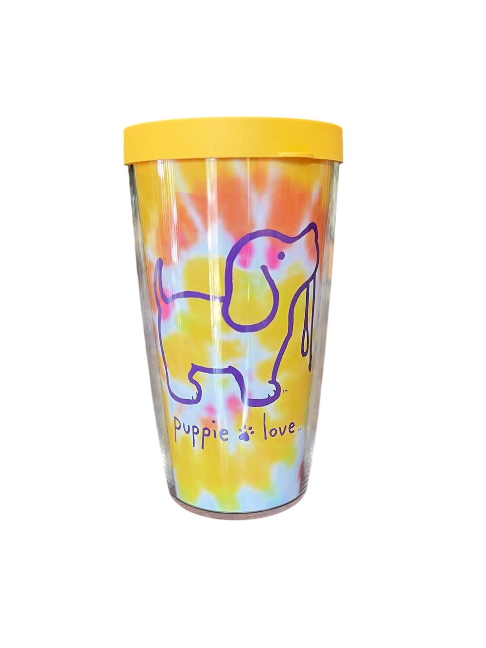 Tervis Tumbler Puppy Love 16 oz with Yellow Push on Lid w/Open & Close Slide